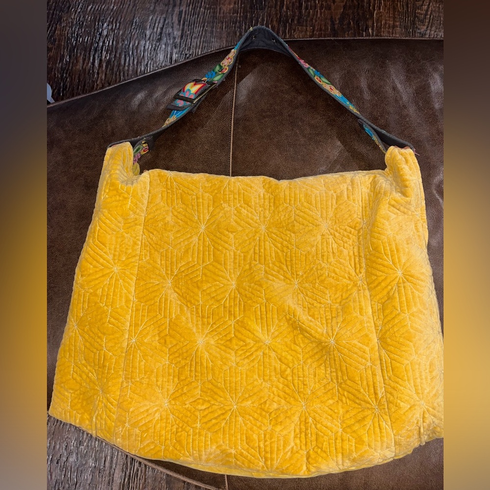 Large Livy Lou Yellow Quilted Purse with Embroidered Handals
